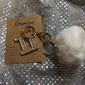 Gold and White Pom-Pom Keychain